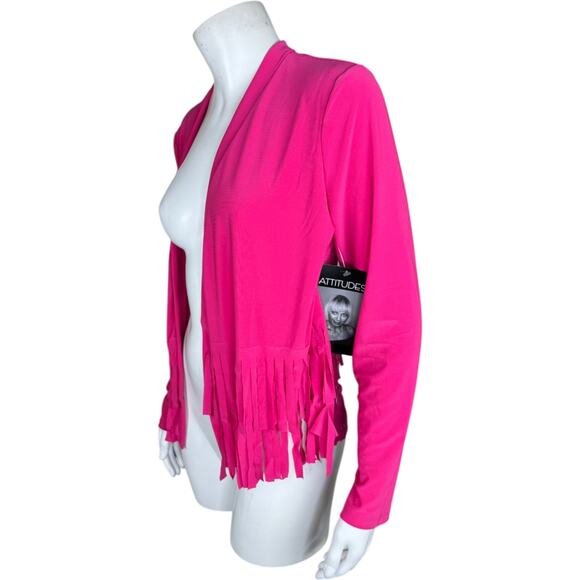 Attitudes by Renee Como Jersey Knit Fringe Cardigan Lipstick Pink X-Small NWT - Picture 4 of 15